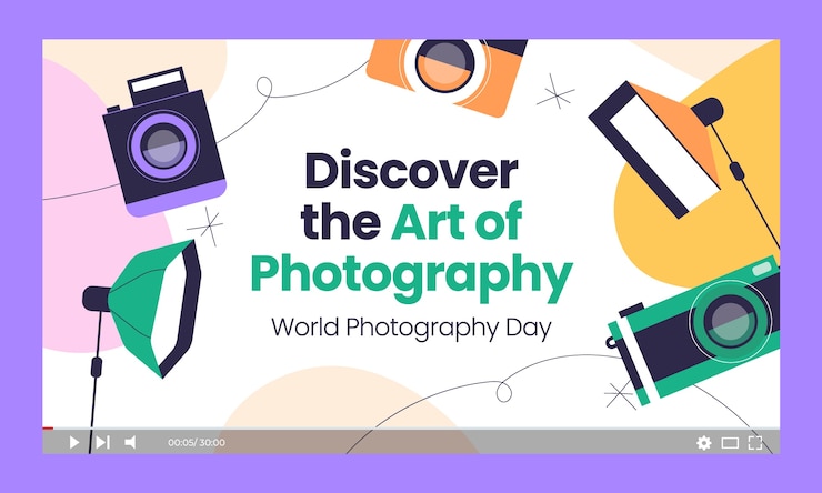 Free Vector flat youtube thumbnail for world photography day