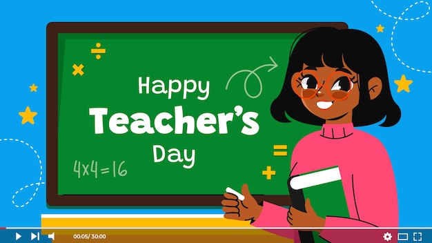 Free vector flat youtube thumbnail for world teacher's day celebration