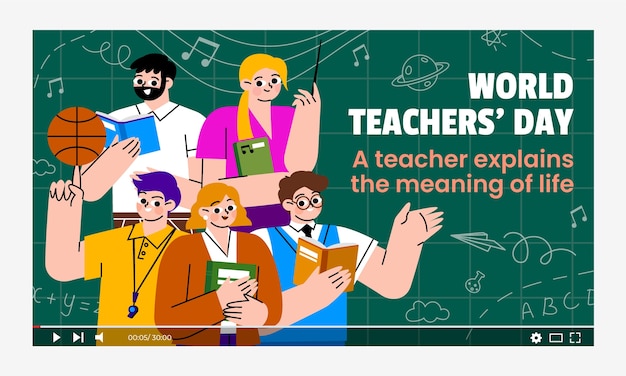 Free vector flat youtube thumbnail for world teacher's day