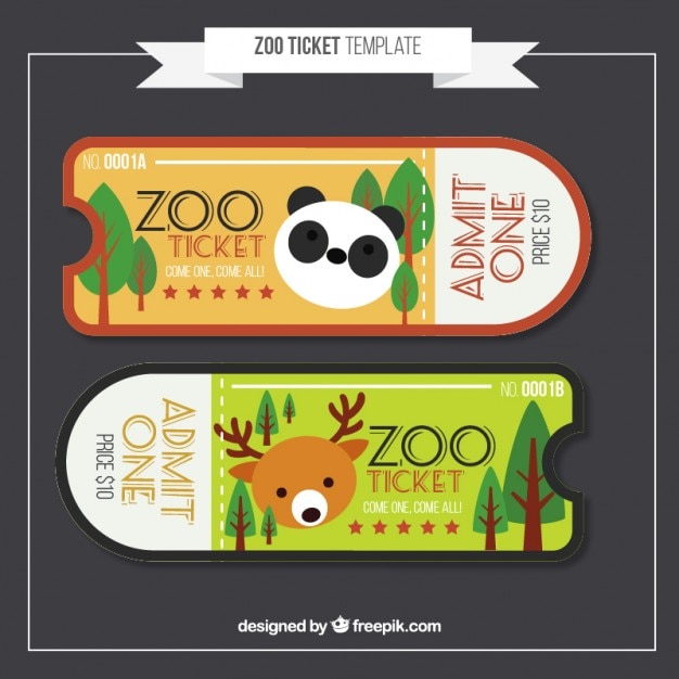 Free vector flat zoo tickets with panda and deer