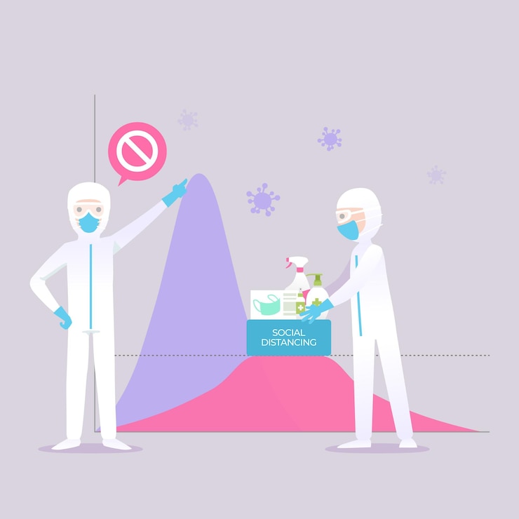 Free Vector flatten the curve people in hazmat suit