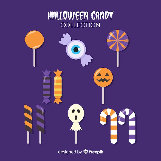 Flavorful candies for halloween night on violet background