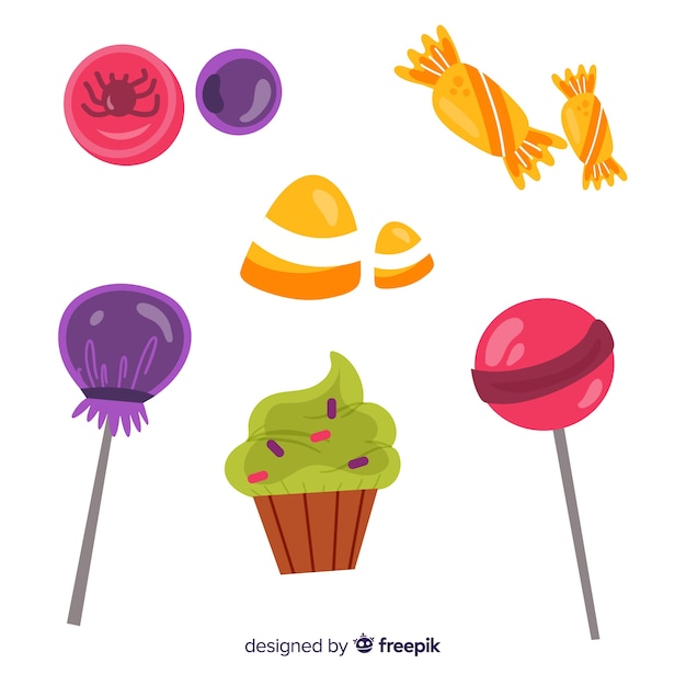 Free vector flavorful candies for halloween night on white background