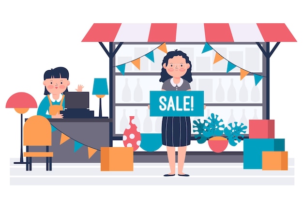 Free vector flea market concept flat illustration