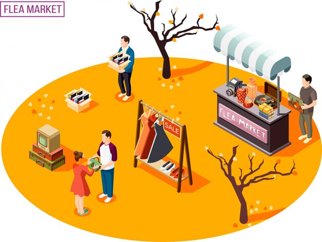 Flea market isometric composition