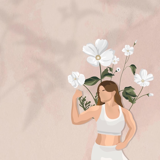Free Vector flexing muscles border vector background with floral yoga woman illustration