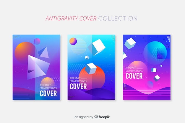 cover page design 3d Free vector floating 3d geometric shapes brochure pack