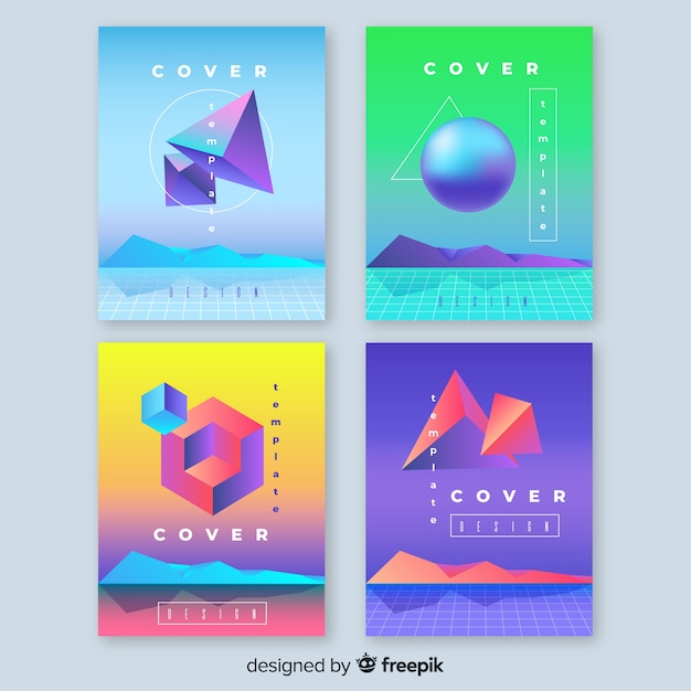 Floating 3d gradient polygons brochure collection