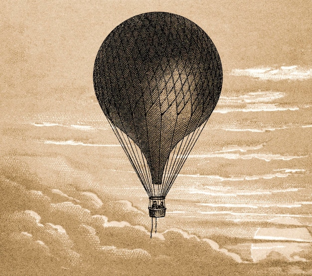 Плавающий воздушный шар винтажная иллюстрация, ремикс от оригинальной картины.
