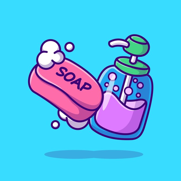 Floating Bar Soap And Liquid Soap Cartoon Vector Icon Illustration Healthcare Object Icon Concept