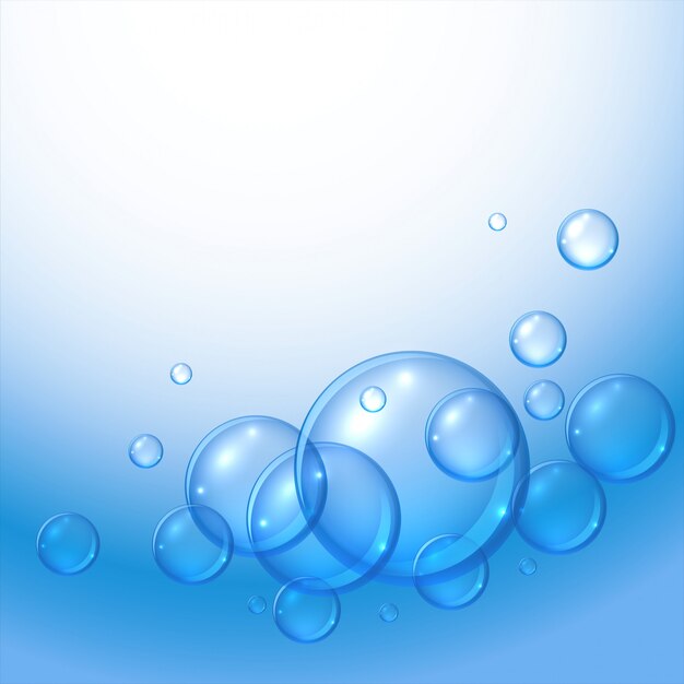 青い水に浮かぶ光沢のある泡の背景