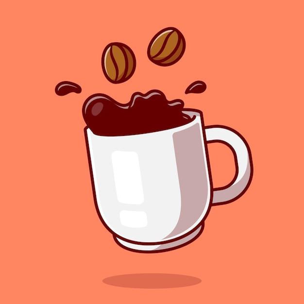 Плавающий кофе с фасолью мультфильм значок иллюстрации.