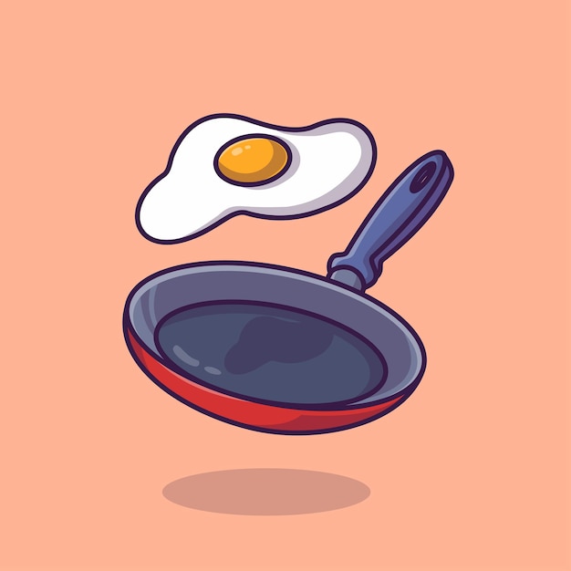 Плавающее яйцо, обжаренное с кастрюлей мультяшныйа вектор значок иллюстрации. Концепция объекта питания значок изолированы Premium векторы. Плоский мультяшном стиле