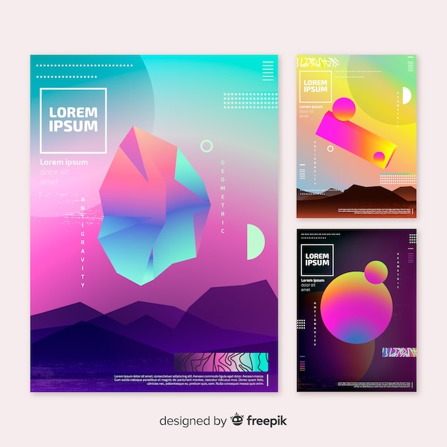 Free vector floating geometric shapes brochure pack