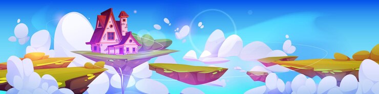 Free Vector floating island with house and green garden