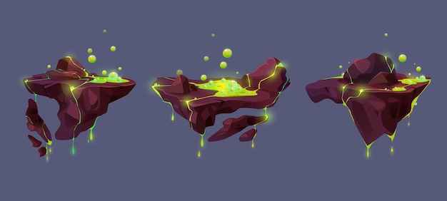 Free vector floating islands of rock with green toxic liquid