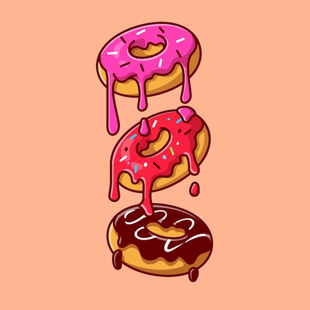 Floating Melted Doughnut Cartoon Icon Illustration.