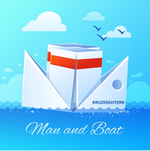 Free vector floating paper boat flat icon poster