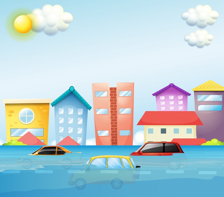 Free Vector a flood in big city