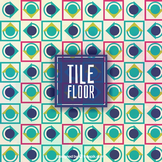 Floor tile with squares in different colors