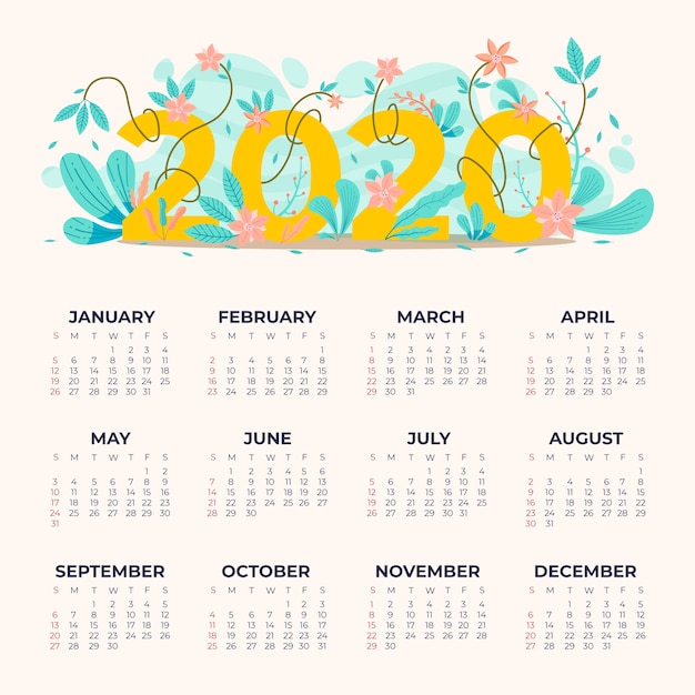 Free vector floral 2020 calendar template