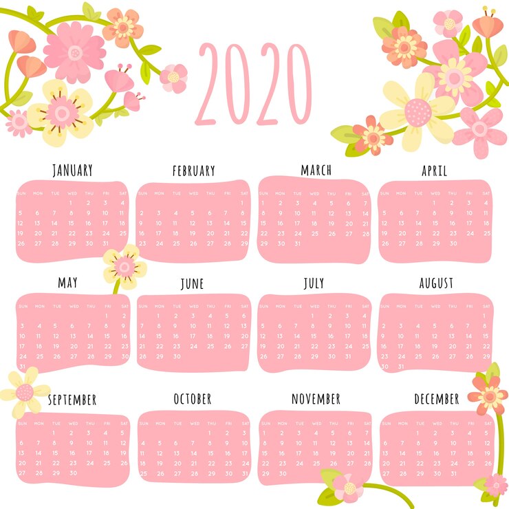 無料Vector 花2020カレンダーテンプレート