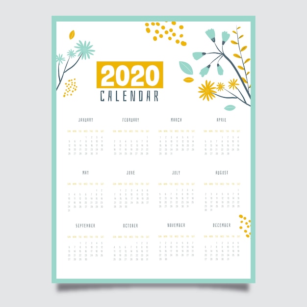 Free vector floral 2020 calendar template