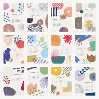Free vector floral 2022 monthly calendar template, abstract memphis vector set