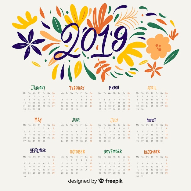 Free vector floral abstract calendar 2019