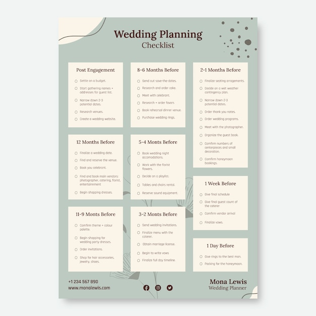 Free vector floral abstract mona lewis wedding planner checklist