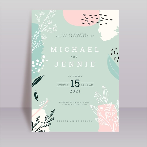 Floral abstract shapes wedding card