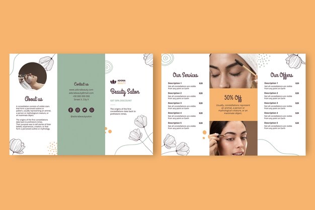 Floral adora beauty salon brochure template