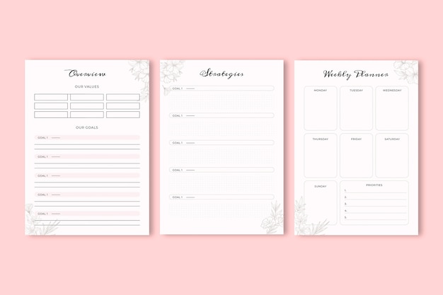 Free vector floral aesthetic small business bundle planner