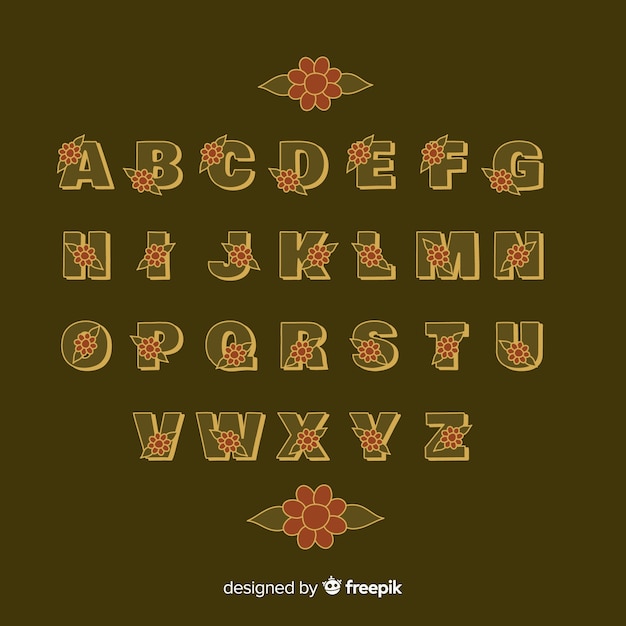 Free vector floral alphabet in 60's style on brown background