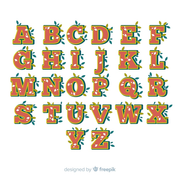 Floral alphabet in 60's style