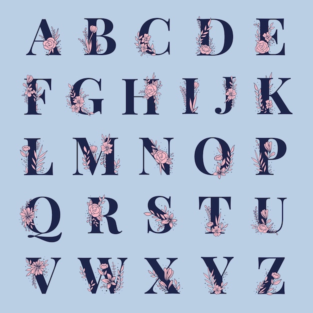 Floral alphabet font typography 