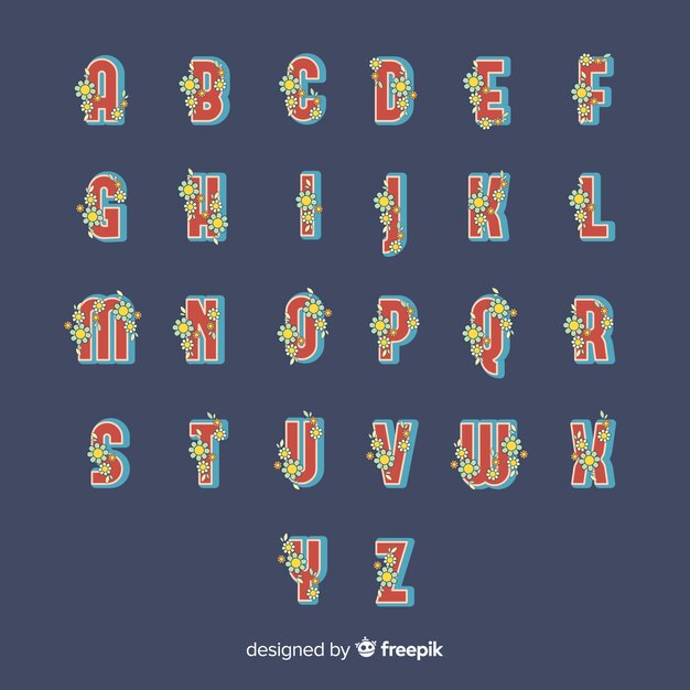 floral alphabet made in 60's style