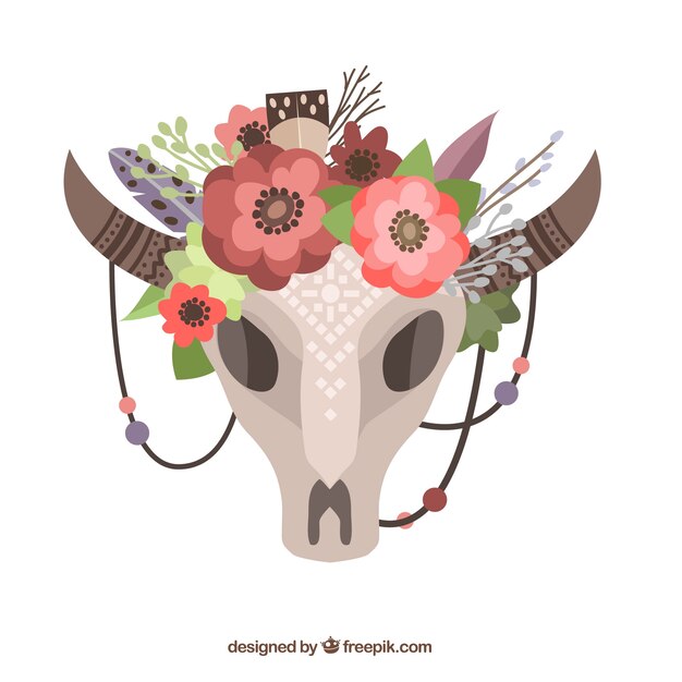 Floral animal skull in boho style