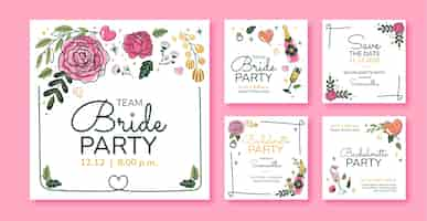 Free vector floral bachelorette party instagram posts template