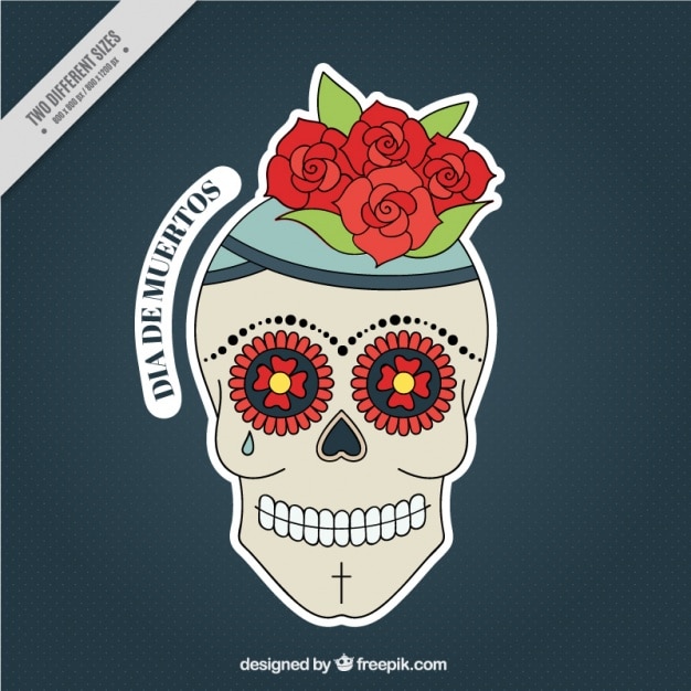 Floral background of hand drawn skull