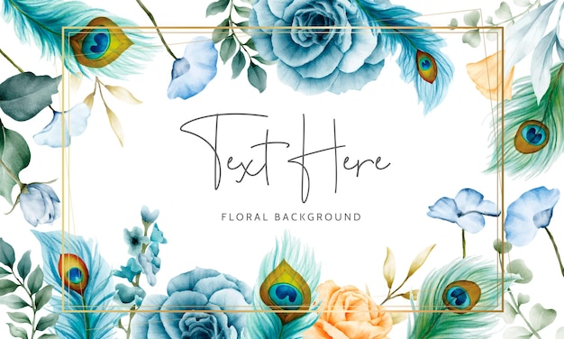 Free vector floral background with beautiful rose flower and peacock feather