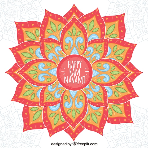 Free vector floral background with blue details for ram navami