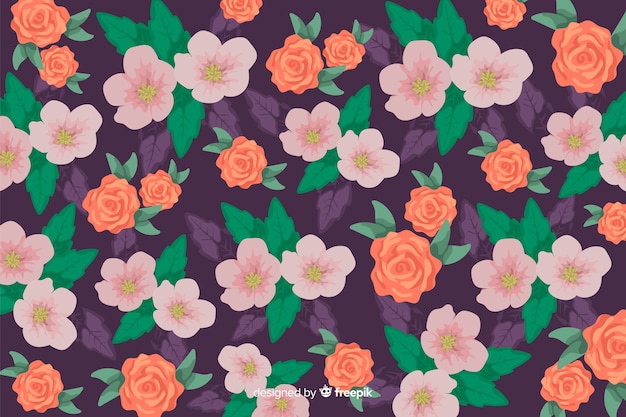 Floral background with colorful painted flowers