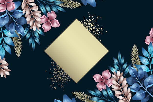 Floral background with empty trapeze badge