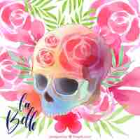 無料ベクター 幻想的な頭蓋骨と花の背景