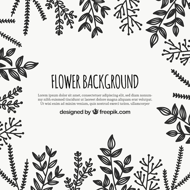 Floral background with leaves in hand drawn style