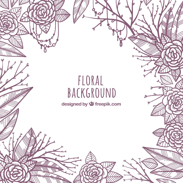 Floral background with leaves in hand drawn style