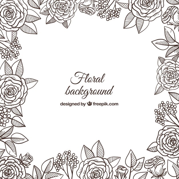 Floral background with leaves in hand drawn style