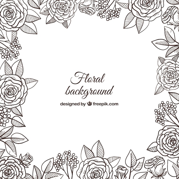 Floral background with leaves in hand drawn style