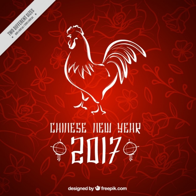 Floral background with rooster for chinese new year